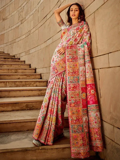 Stunning Off-White Zari Woven Silk Event Wear Saree With Blouse